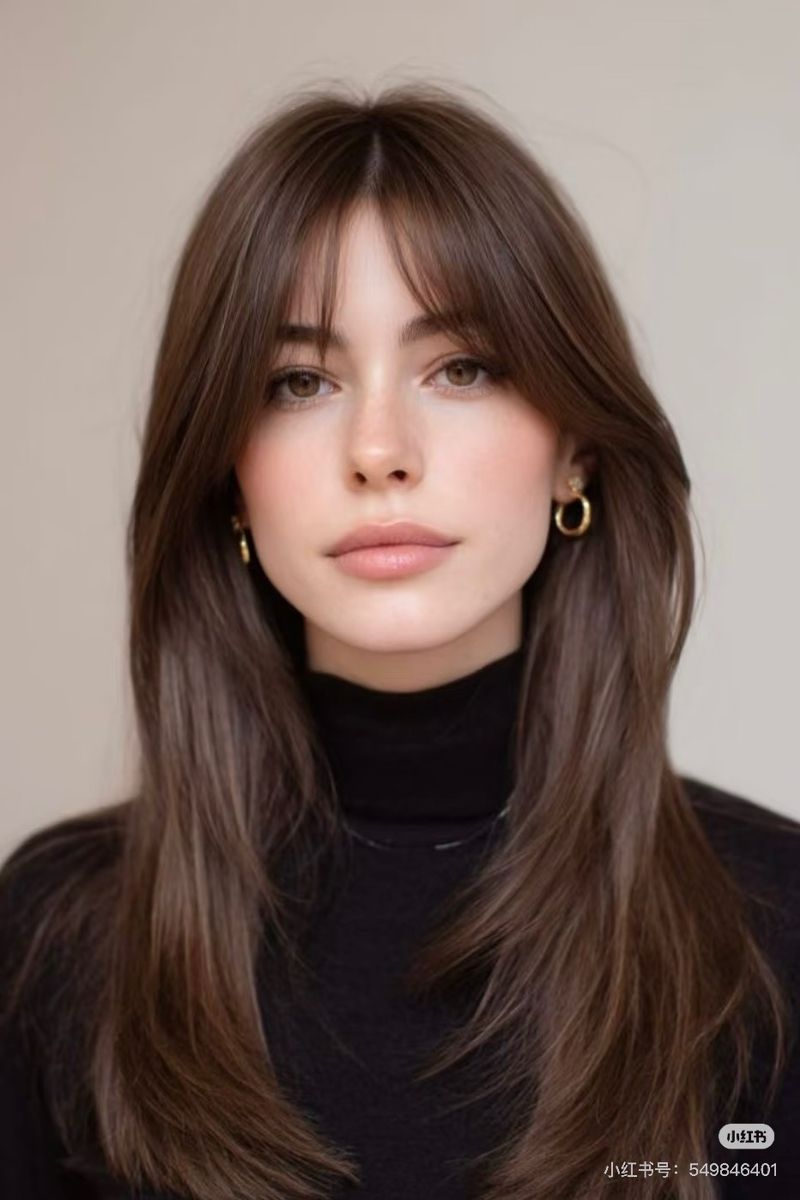 Frange rideau cheveux lisses