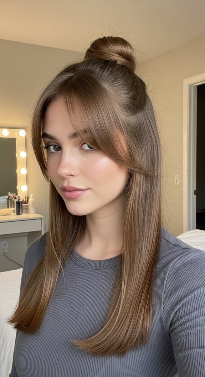 Coiffure tendance frange rideau