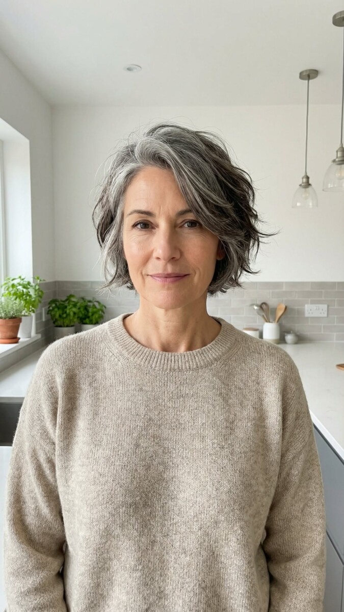 Style cheveux gris mi-court