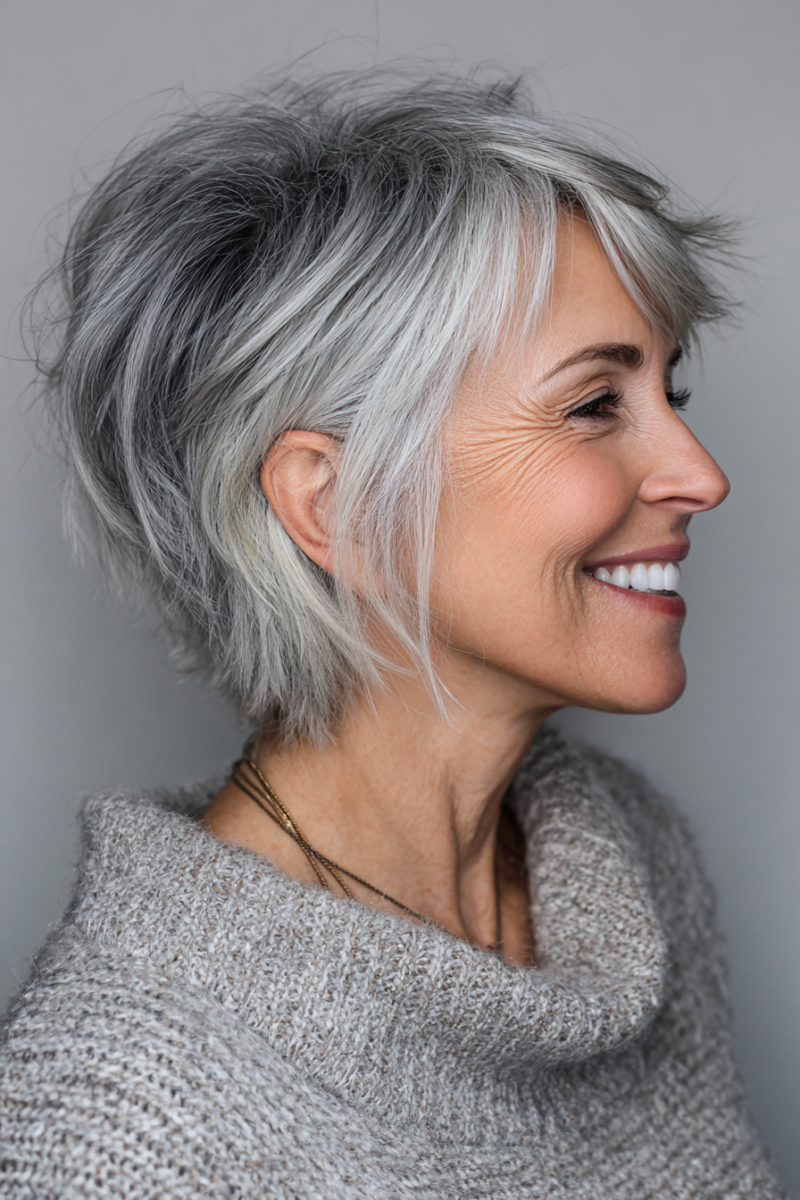 Coupe élégante cheveux gris