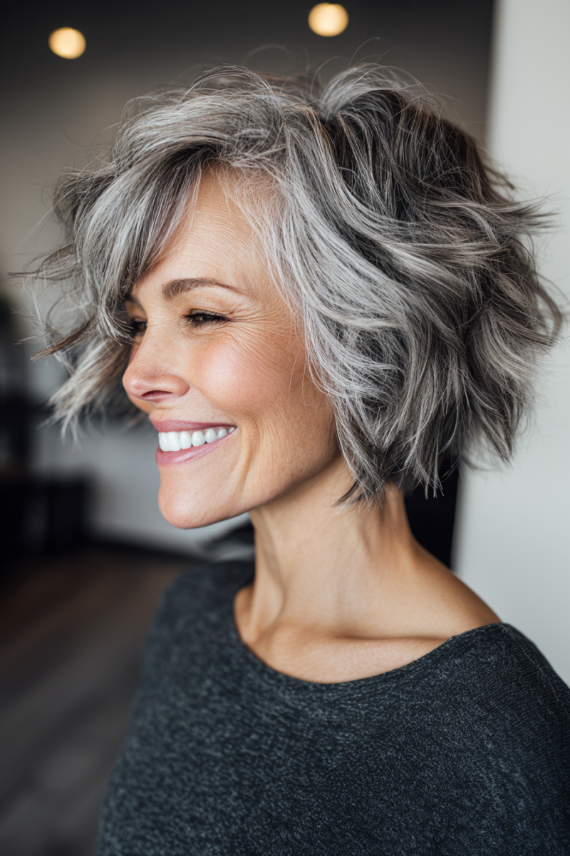 Look moderne mi-court gris