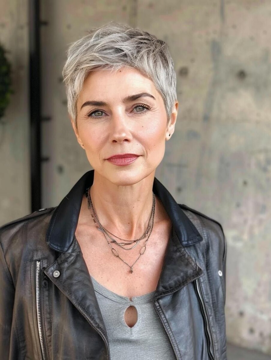 Style cheveux gris mi-court