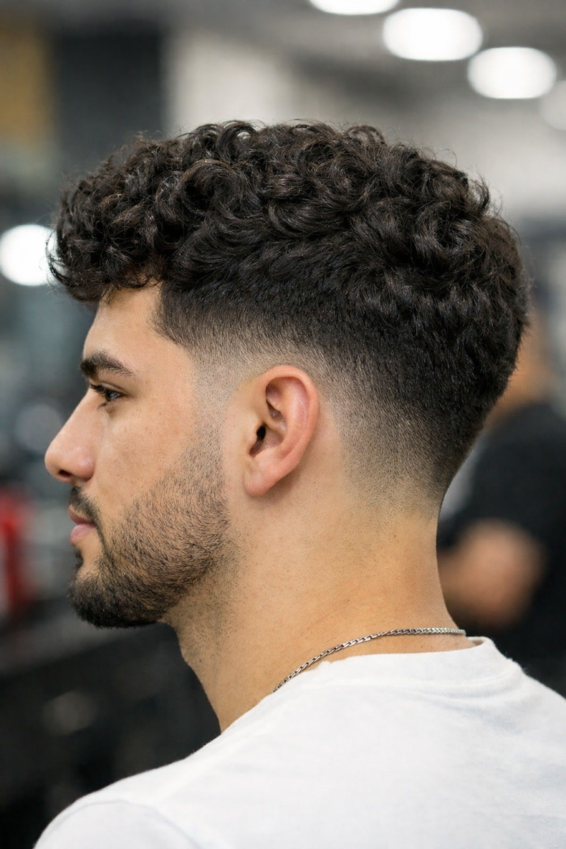Transition dégradé cheveux bouclés homme