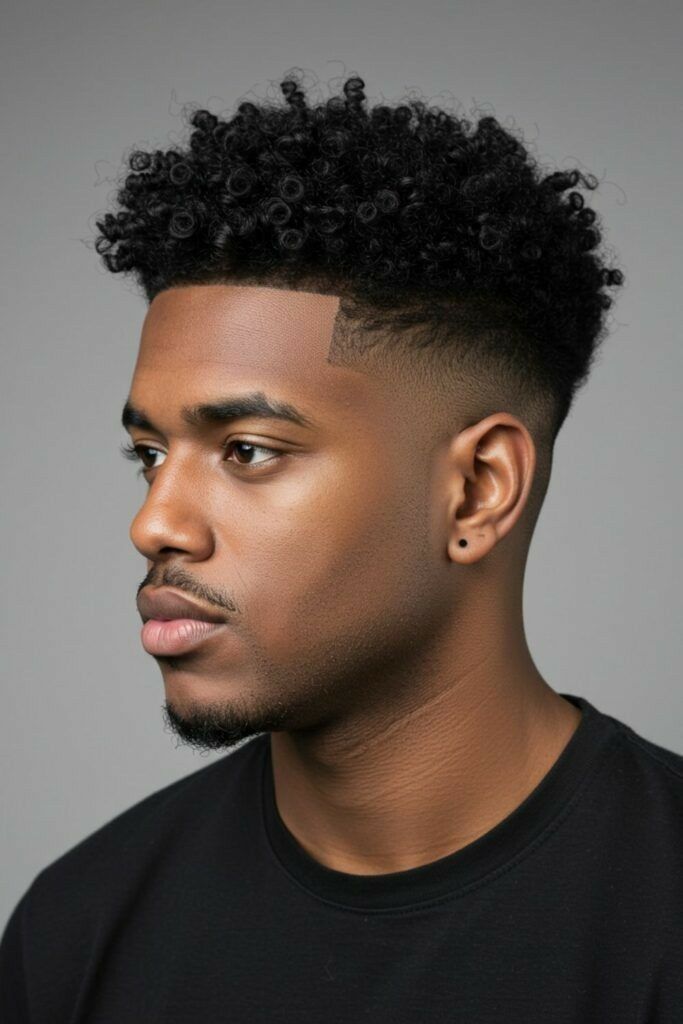 Homme avec coupe afro dégradé