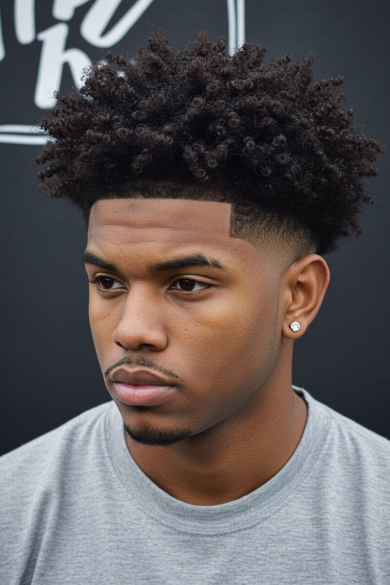Homme avec coupe afro dégradé