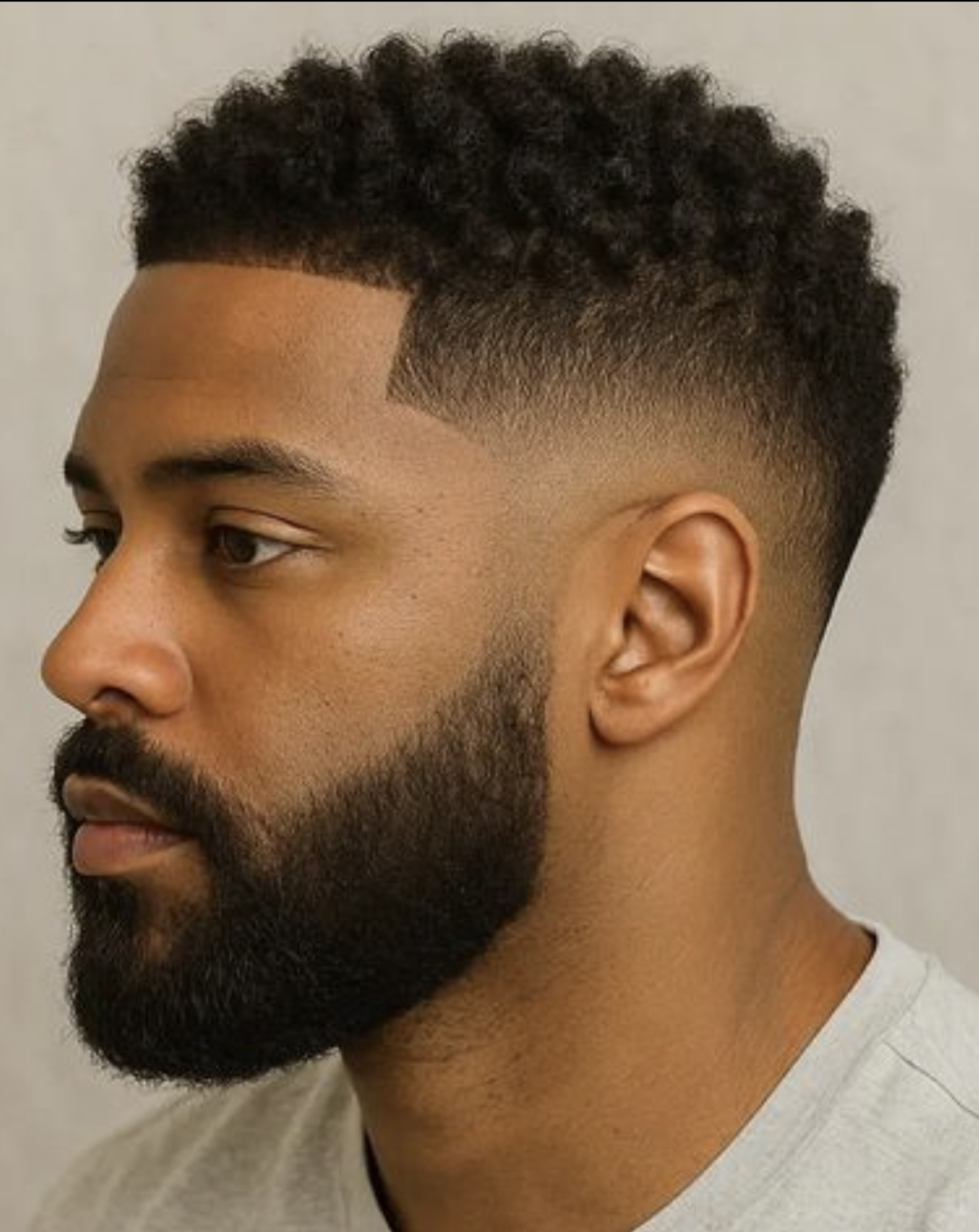 Homme avec coupe afro dégradé